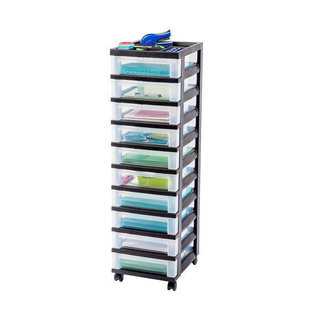 IRIS 10-Drawer Rolling Storage Cart with Organizer Top,Black BPA free Heavy Duty